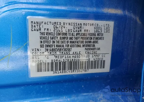 2024 Nissan Sentra Sv z USA, uszkodzony, nr VIN 3N1AB8CV5RY382987